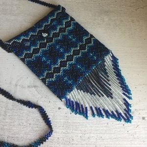 Handmade beaded purse/tote crossbody blue